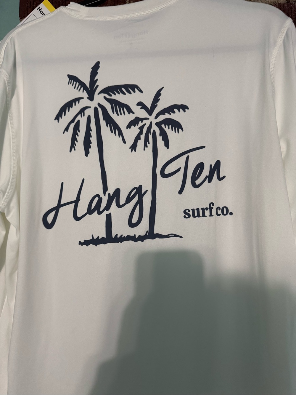 Hang Ten White Long-Sleeve Surf Tee with Navy Palm Graphic